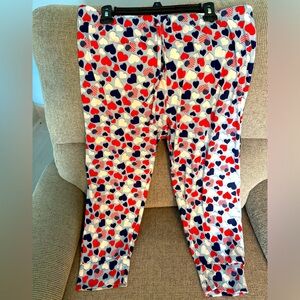 HEARTS Pajama Lounge Pants * size XL * Blue Red White * Heart and Flag *